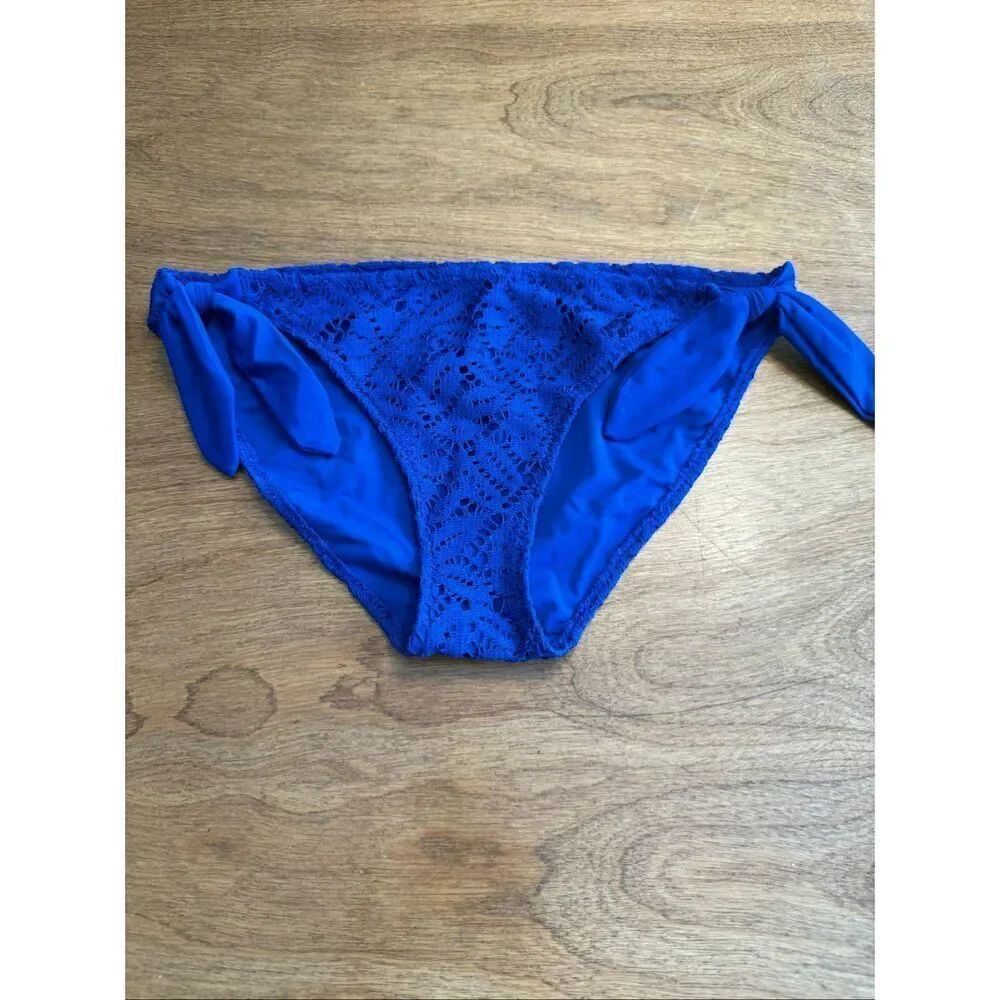Aerie Women's Crochet Lace Side Tie Swim Bikini Bottom RoyalBlue Size Large NWOT